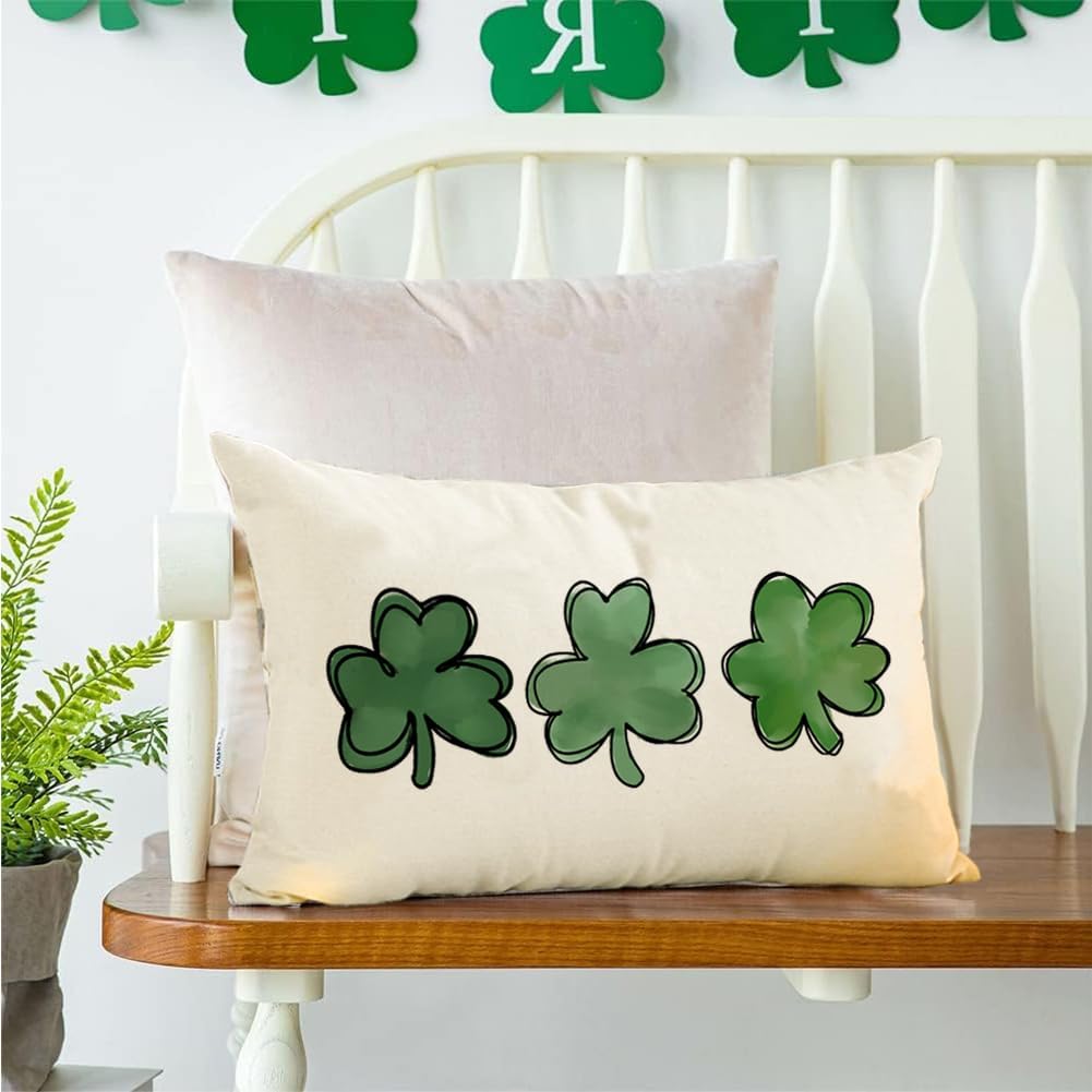 rabusofa st. patrick's day decorative white throw pillows 12x20 inch lucky clover cushion case green shamrock sofa decoration rabusofa st. patrick's day decorative white throw pillows 12x20 inch lucky clover cushion case green shamrock sofa decoration