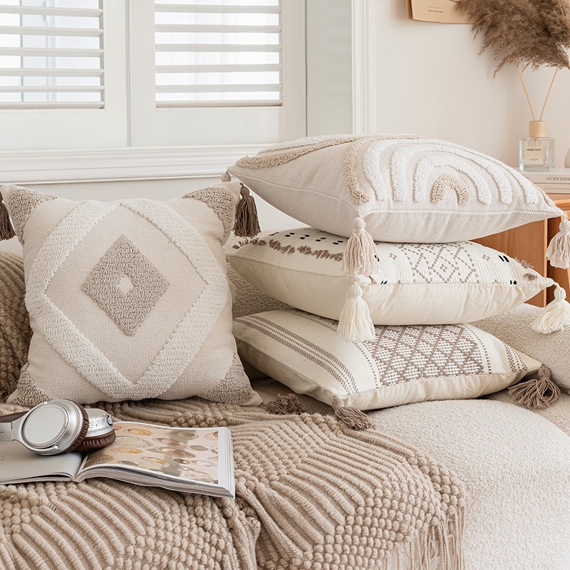 nordic style ins square tufted pillow simple sofa cushion with tassels knitted pillow cover solid pattern for home living room nordic style ins square tufted pillow simple sofa cushion with tassels knitted pillow cover solid pattern for home living room