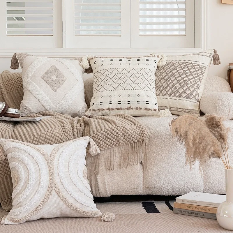 nordic style ins square tufted pillow simple sofa cushion with tassels knitted pillow cover solid pattern for home living room nordic style ins square tufted pillow simple sofa cushion with tassels knitted pillow cover solid pattern for home living room