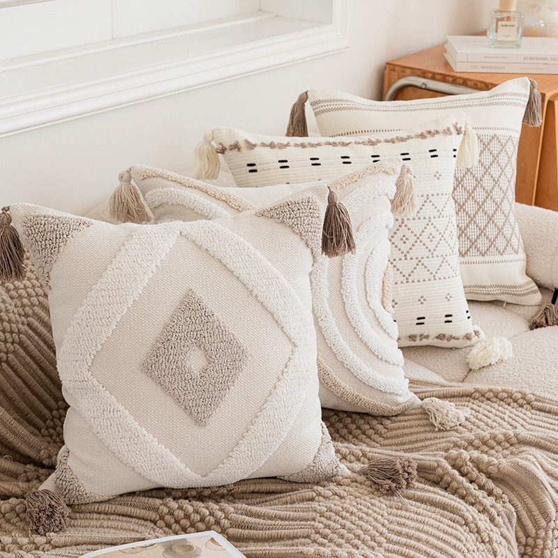 nordic style ins square tufted pillow simple sofa cushion with tassels knitted pillow cover solid pattern for home living room nordic style ins square tufted pillow simple sofa cushion with tassels knitted pillow cover solid pattern for home living room